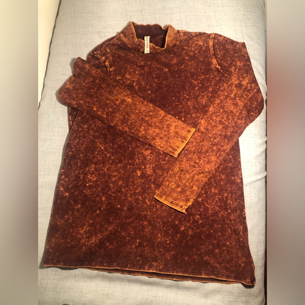Burnt Orange dyed Long Sleeve Shirt mock turtle neck zenana outfitters 1x
